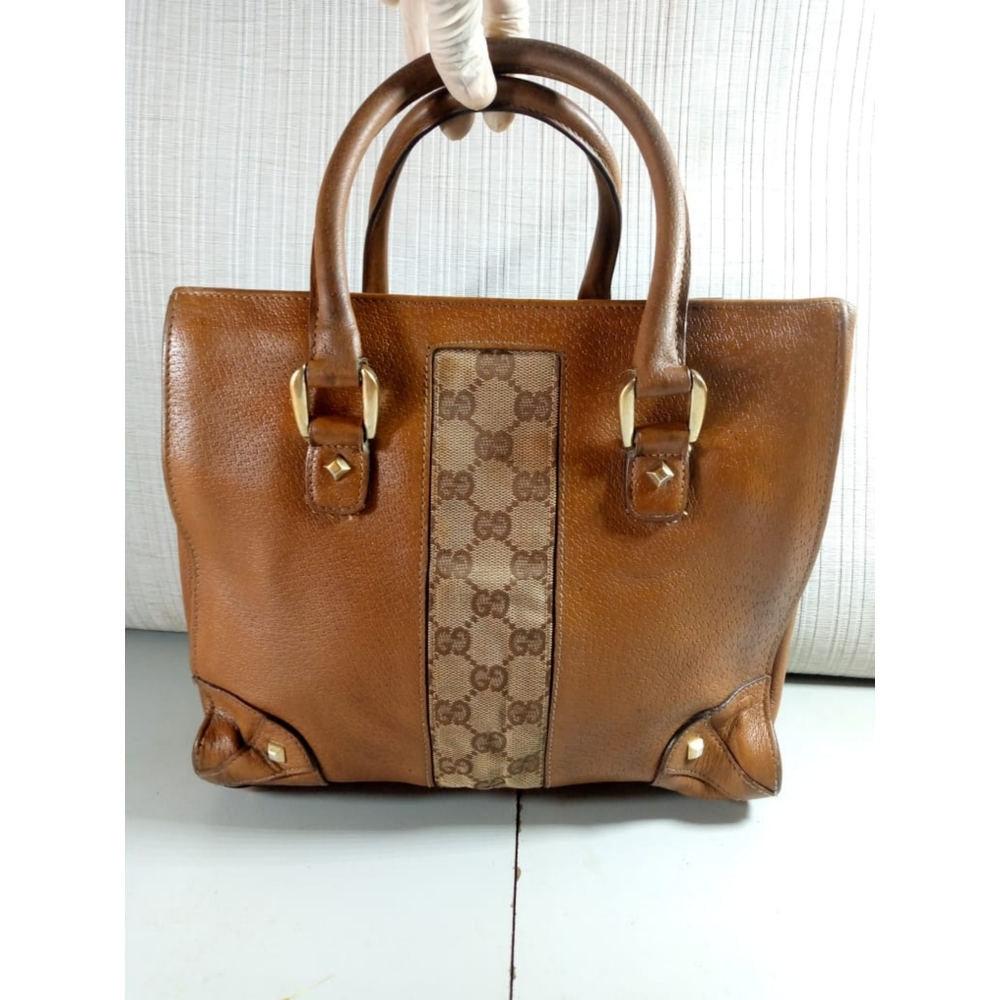 Authentic GUCCI Canvas Nailhead leather Tote - Picture 1 of 6